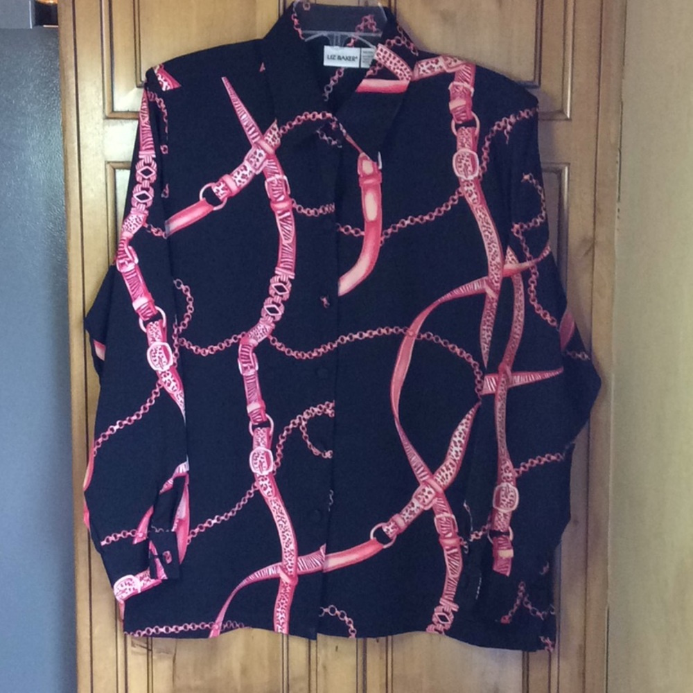 FINAL SALE PRICE Liz  Baker LS Blk/Coral Blouse in Medium